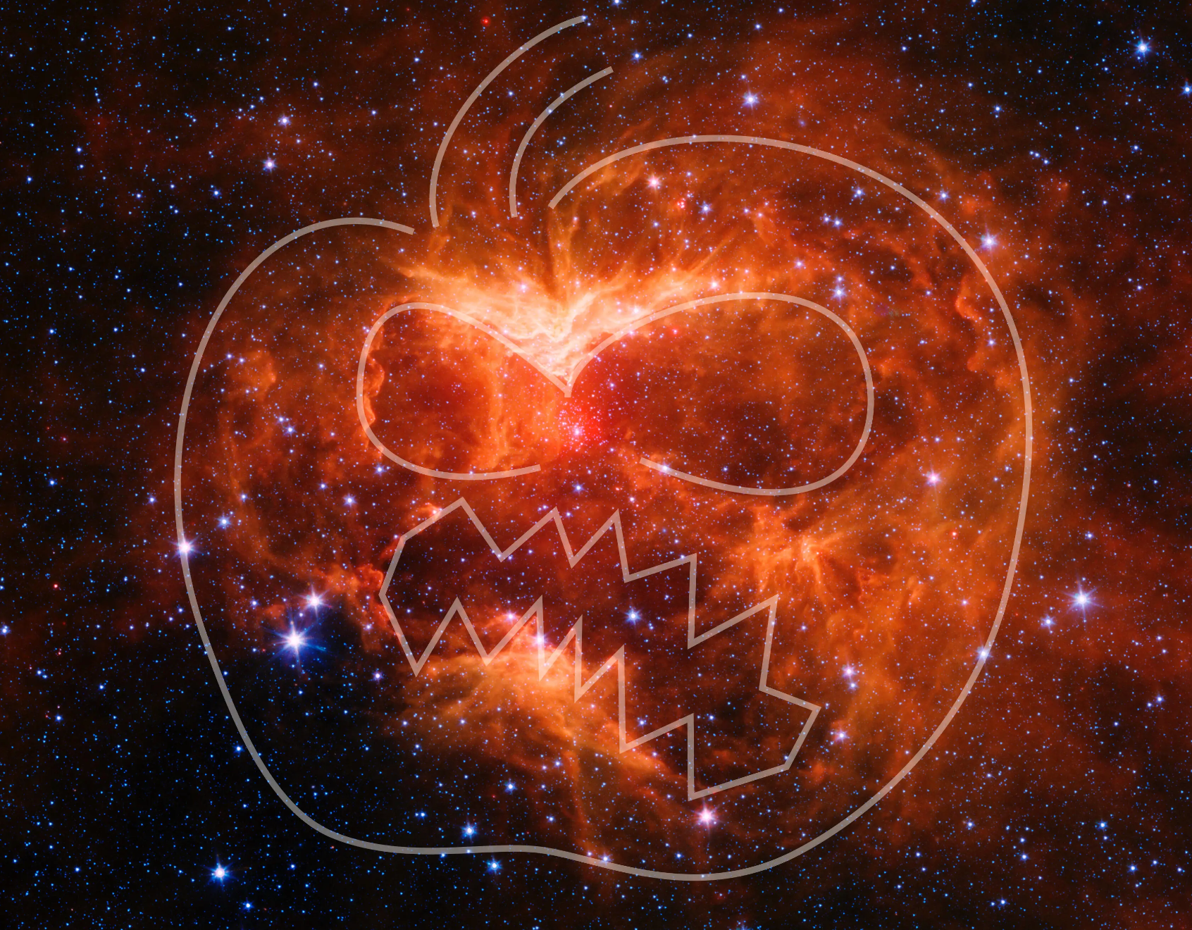 Jack-o'-lantern outline revealed over the nebula